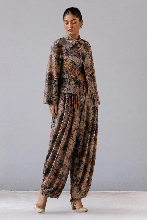 Floral Print Jacket And Dhoti Set