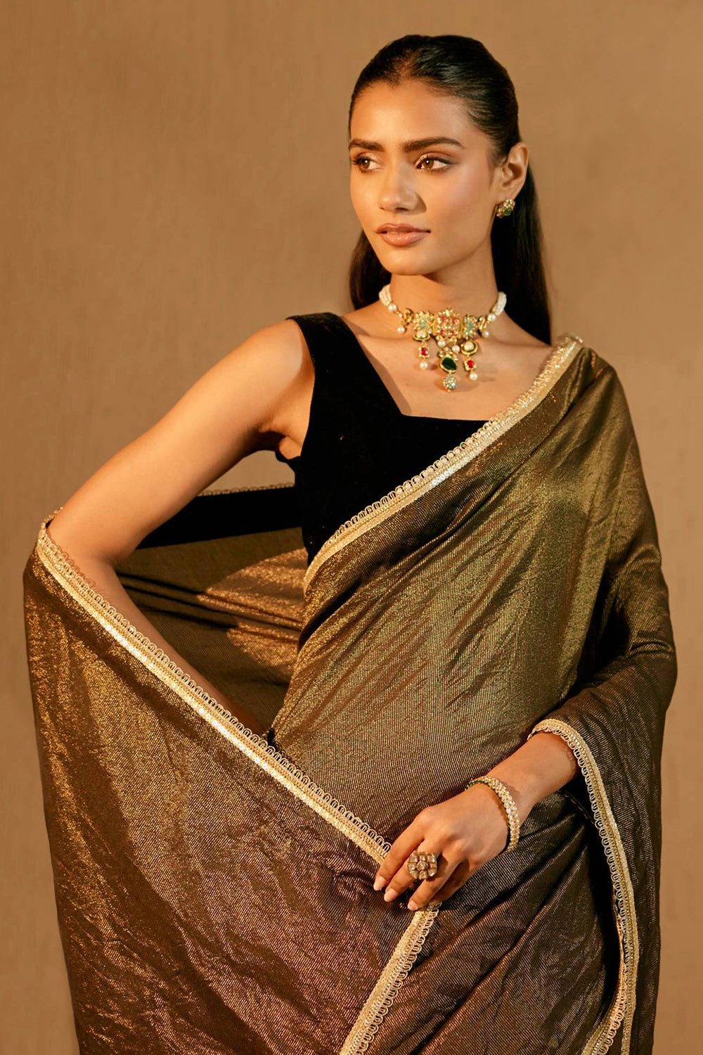 Black Lily Chanderi Stripe Saree