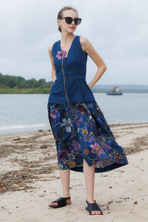 Azure Flower Patch  Midi Dress
