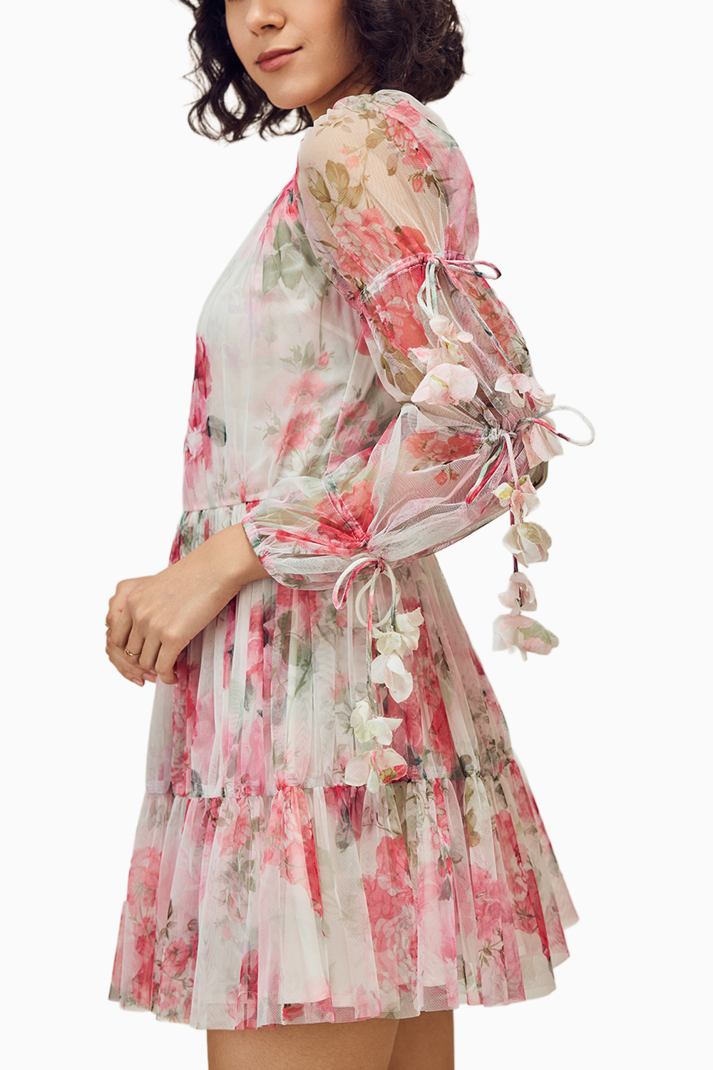 Printed Panelled Dress with Sleeve Tie-ups