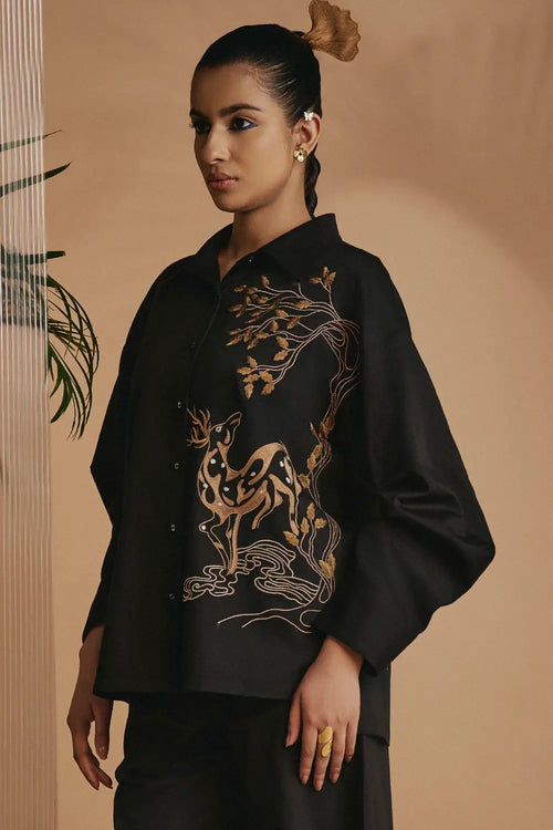 Black Deer in Bloom Shirt