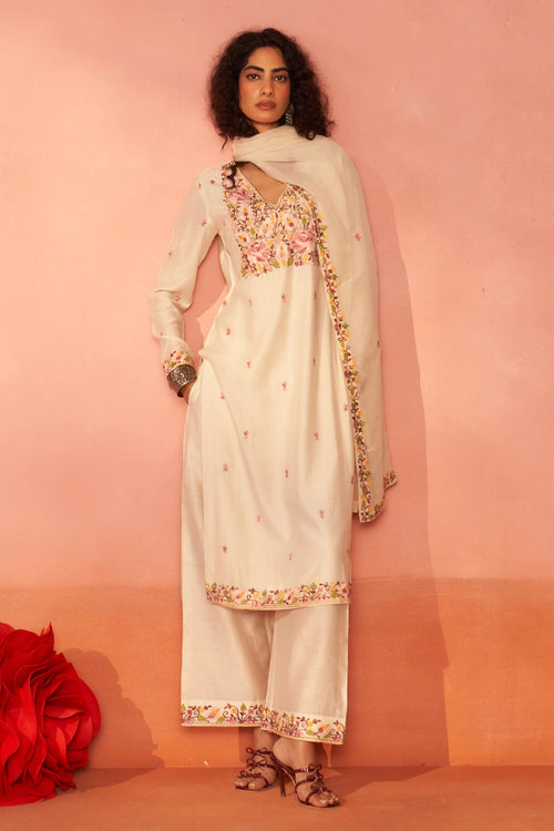 Resham Rang Chanderi Cotton Ivory Kurta Set