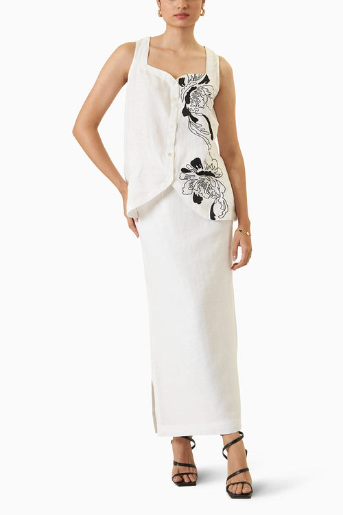 White Linen Thread work Hibiscus Co-ord Set