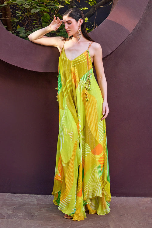 Lurex Strappy Backless Flowy Dress