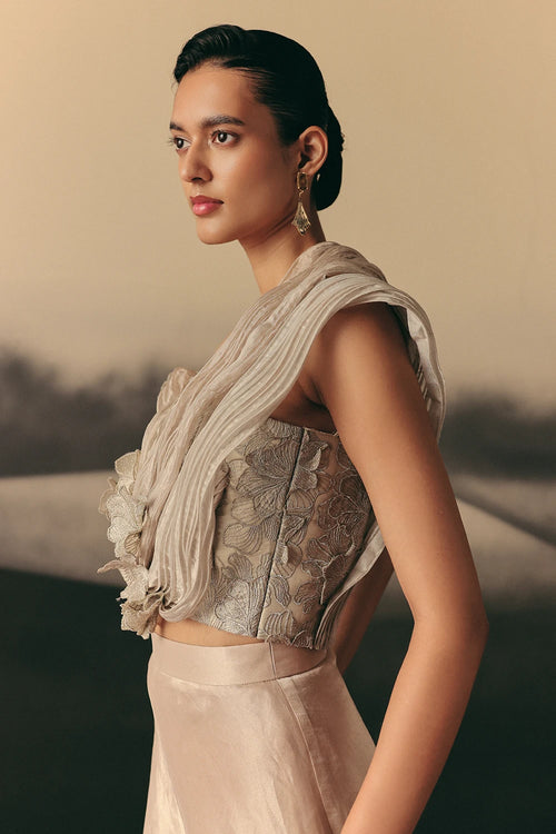 Pale Pink Lustre Blouse And Pants