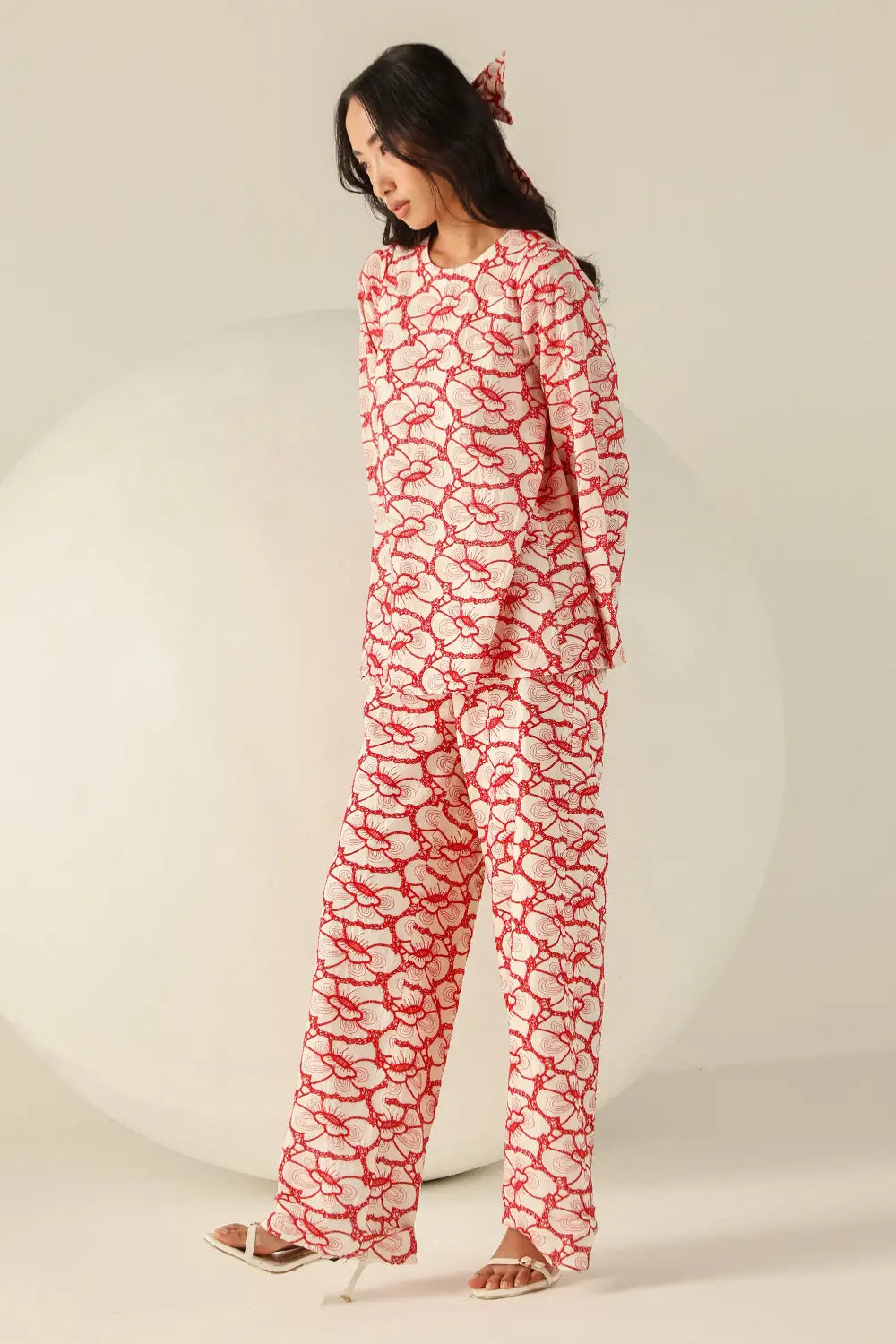 Nora Red-White Schiffli Co-ord Set