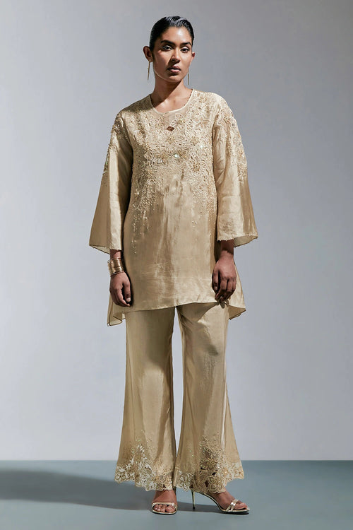 Shell Floral Threadwork Silk Co-ord Set