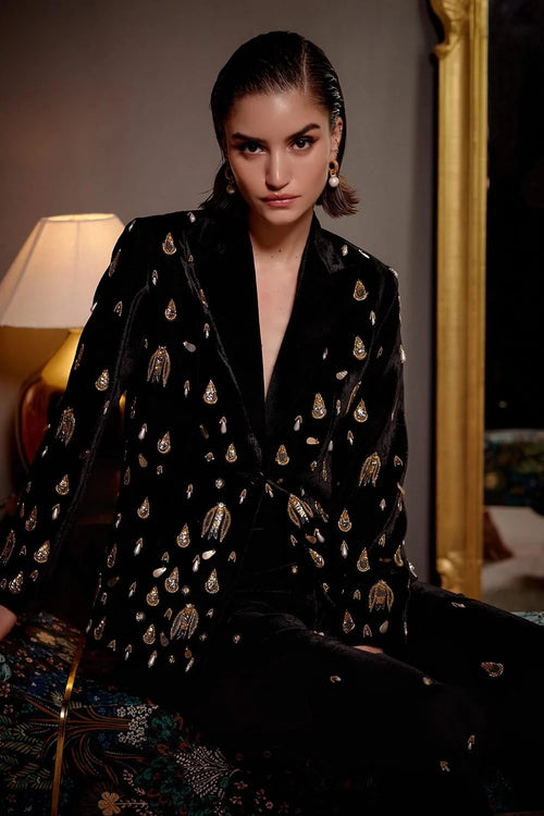 Black Angel Embroidered Blazer Set