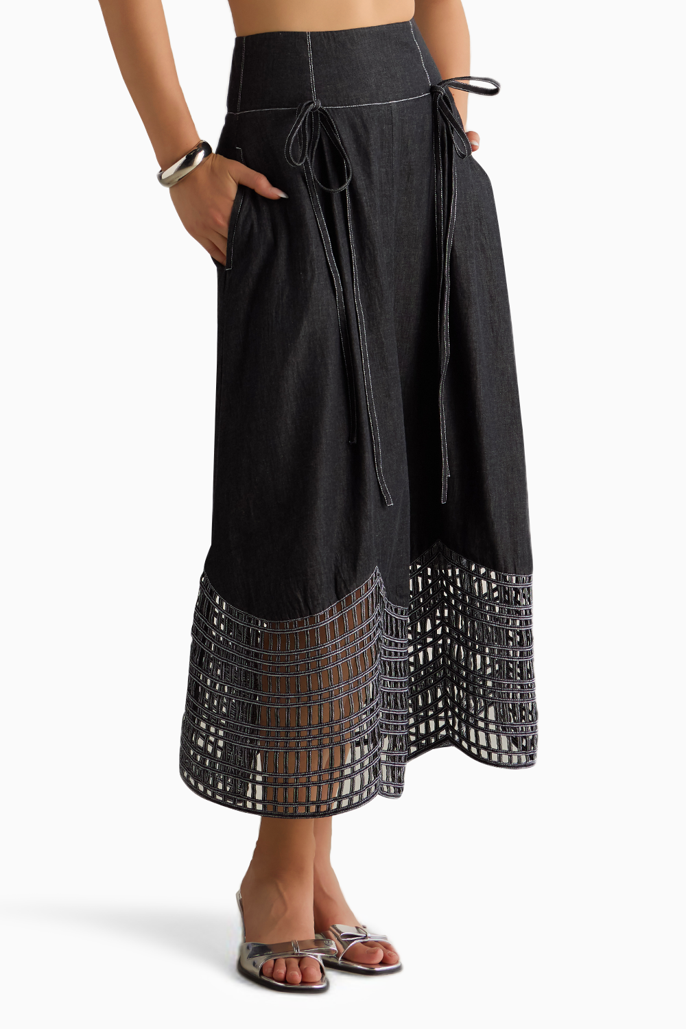 Black Denim Sunray Skirt