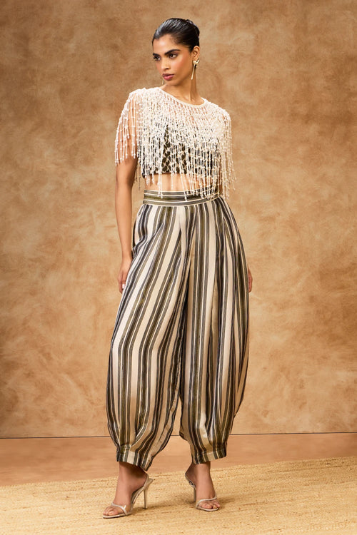 Pearl Cape And Mosaic Bustier With Pants Set