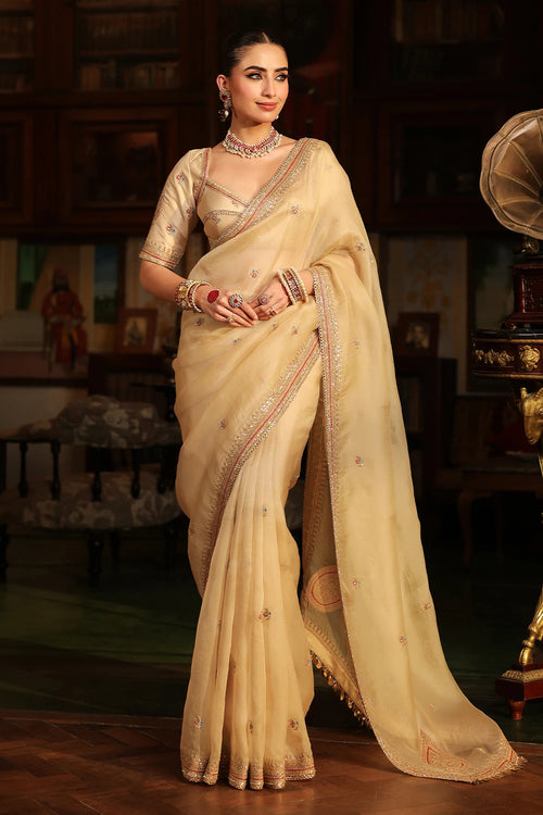 Ahista Ivory Patti Buta Saree Set