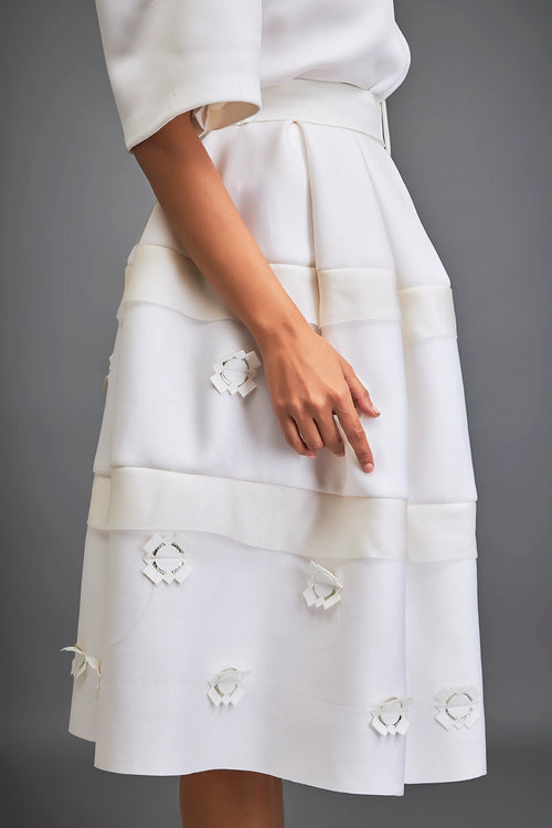 White Verdant Whisper Belted Midi Dress