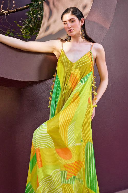 Lurex Strappy Backless Flowy Dress