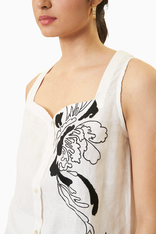 White Linen Thread work Hibiscus Co-ord Set