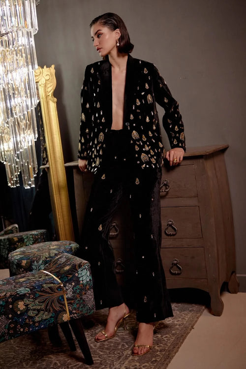 Black Angel Embroidered Blazer Set