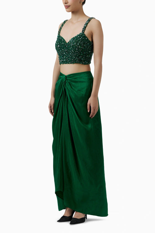 Emerald Dupion Silk Knotted Skirt