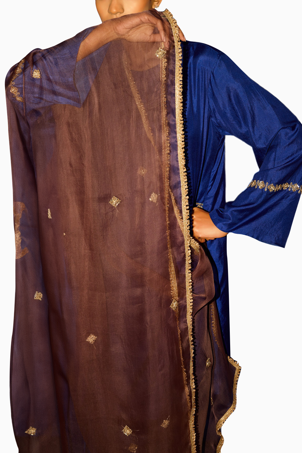 Zardosi Motif Kurta Set with Organza Dupatta