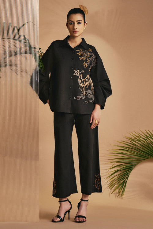 Black Deer in Bloom Co-ord Set
