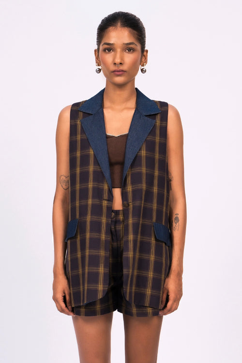 Navy Check Vest