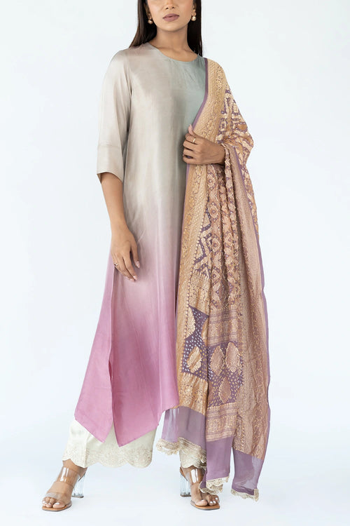 Sage Green Ombre Kurta With Dupatta