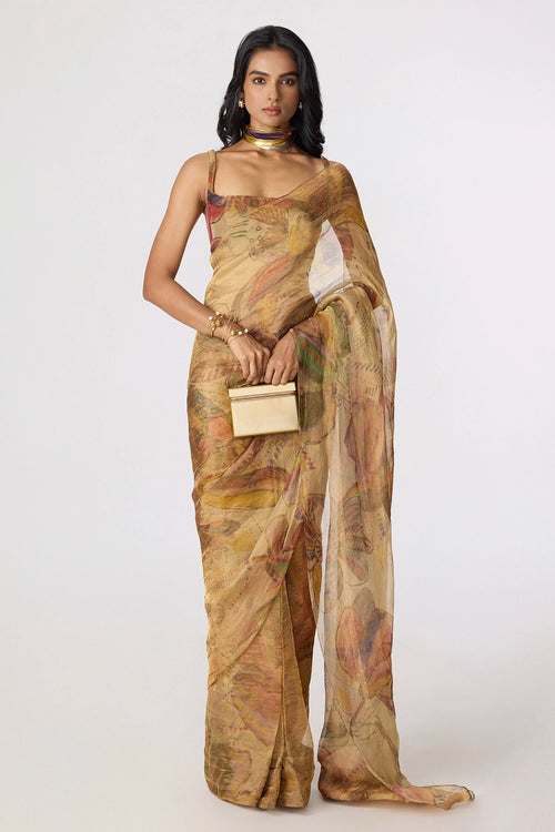 Gold Agatha Sari With Gold Malaika Blouse