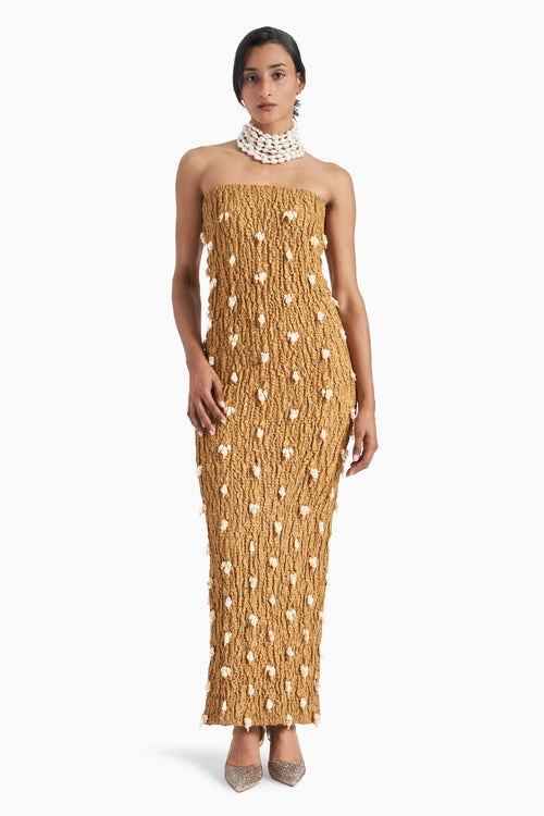 Gold Baroque Pearl Handloom Bodycon Dress