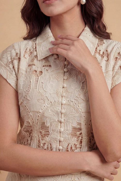 Ivory Palm Lace Skirt Set