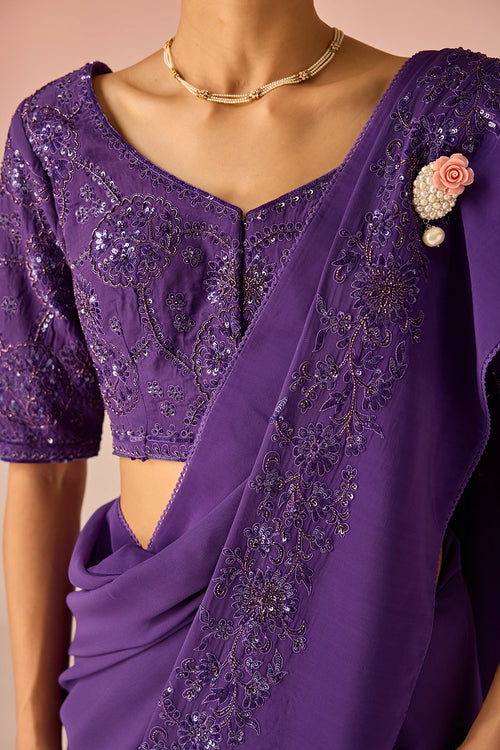 Mauve Purple Bahaara Georgette Saree