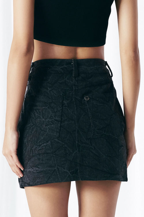 Black Washed Denim Studded Skirt