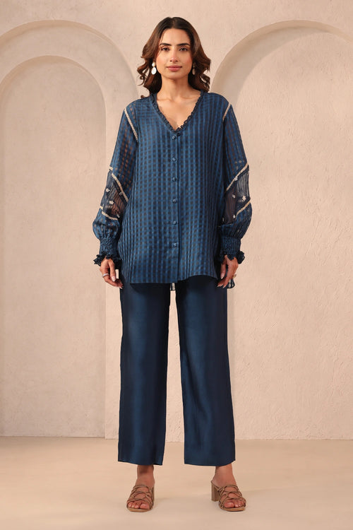 Vaayu Dark Blue V Neck Co-ord Set