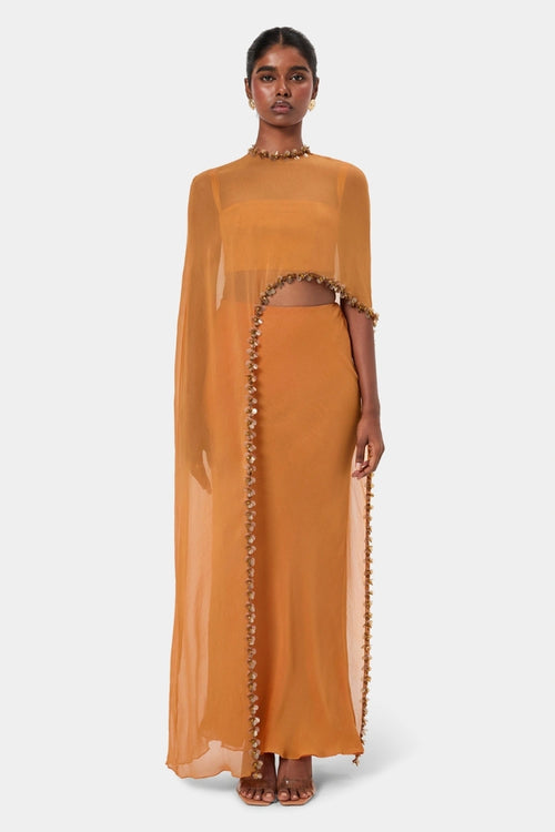 Tangerine Embellished Overlay Cape Top