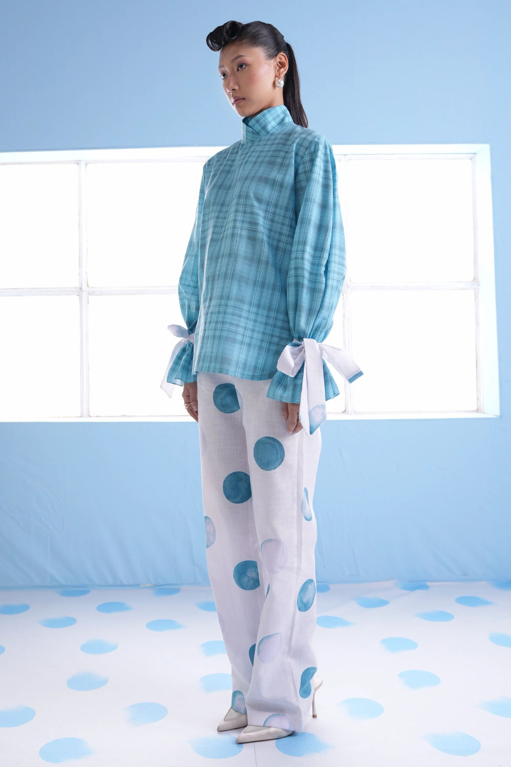 Elsie Plaid Top with Dotted Pants
