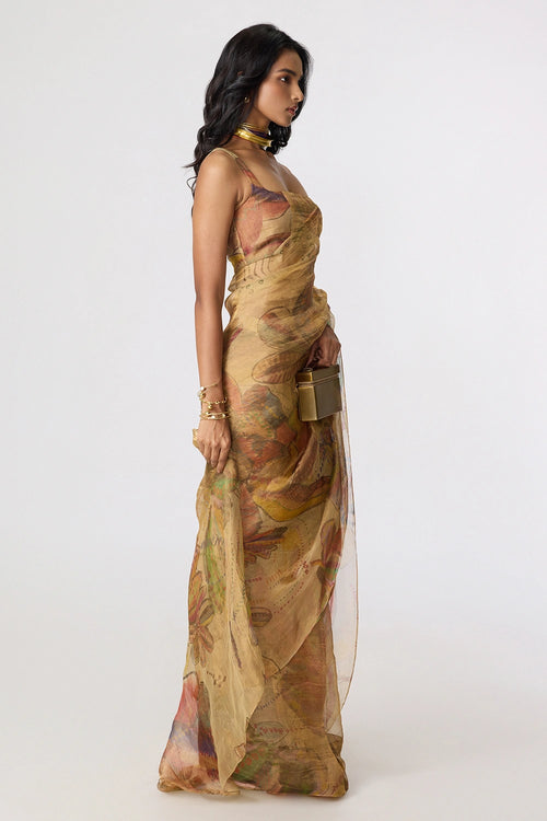 Gold Agatha Sari With Gold Malaika Blouse