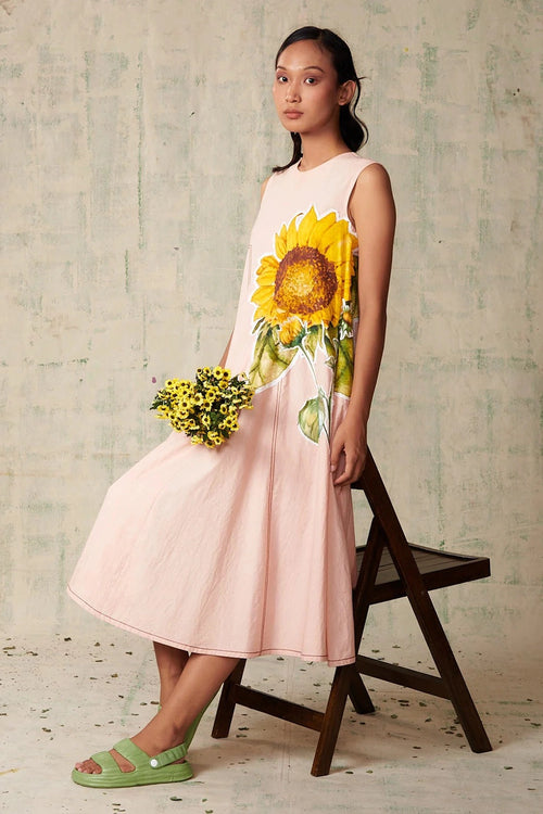 Peach Sunflower Applique Dress