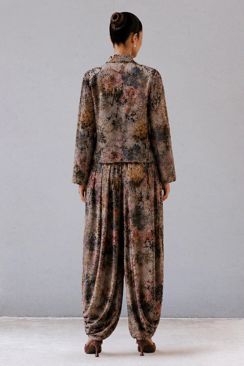 Floral Print Jacket And Dhoti Set