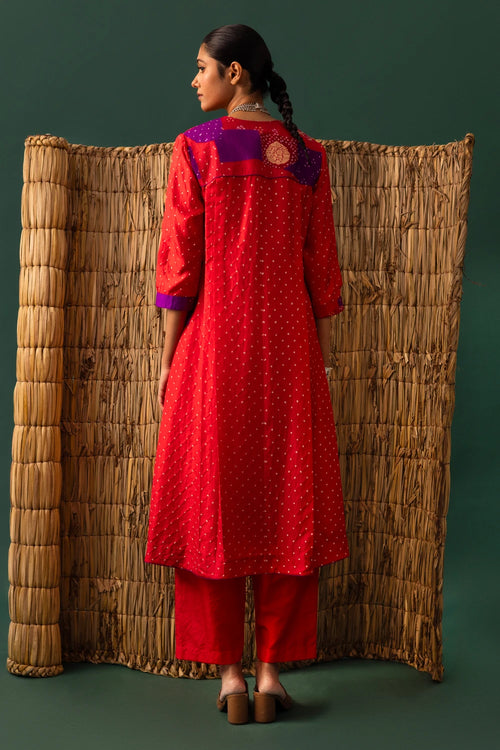 Red Patchwork Bandhani Suit Set