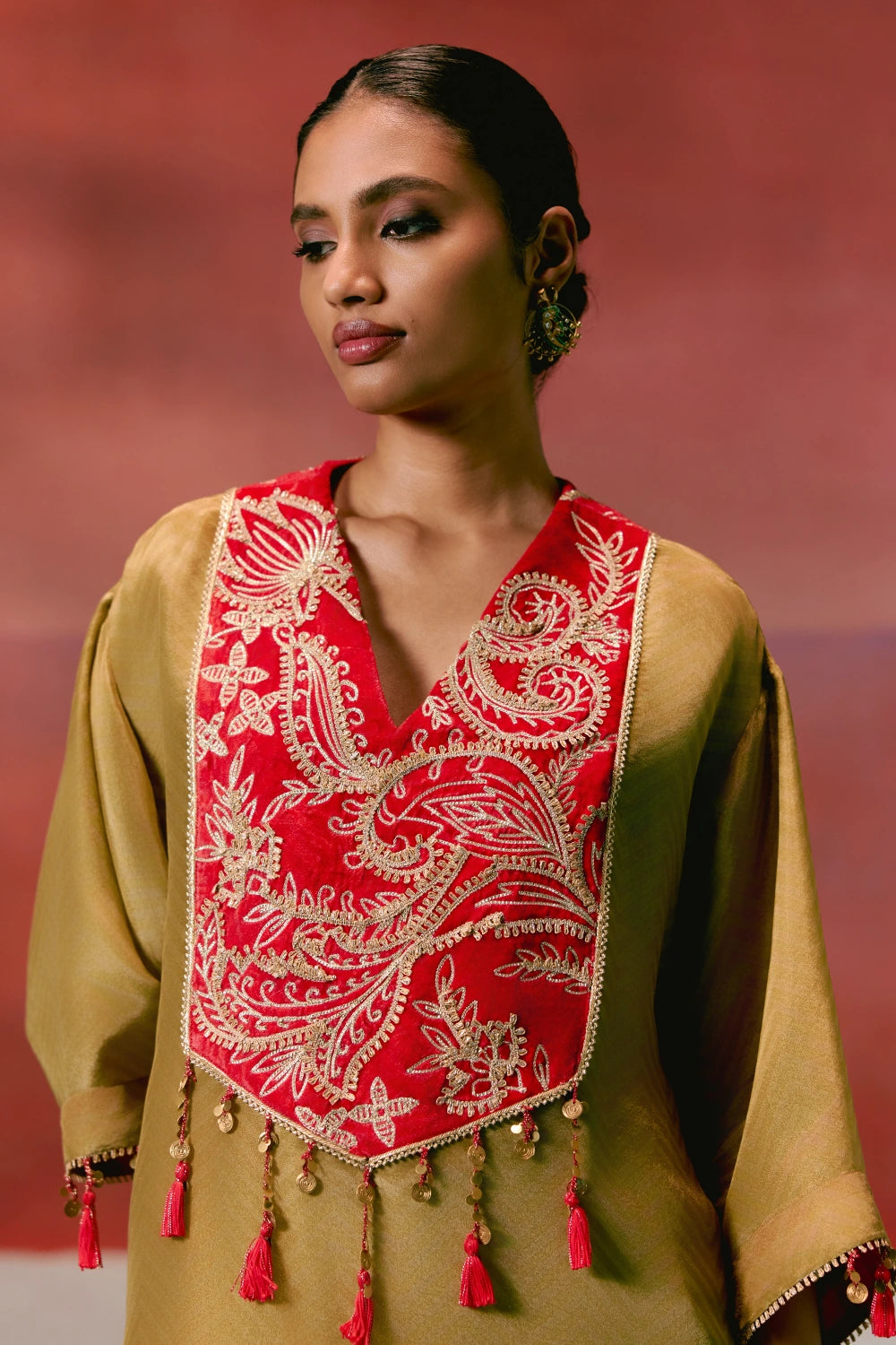 Mustard Tissue Kaftan Set
