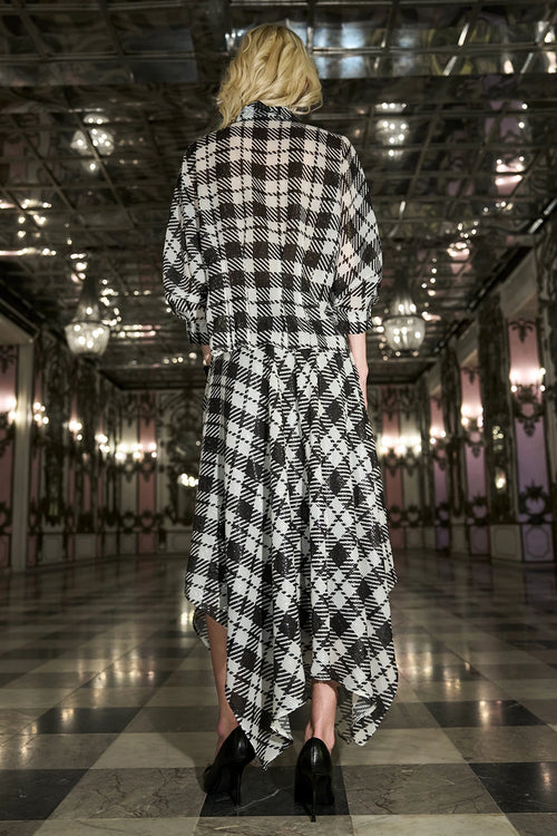 Monochrome Sequin Drape Shirt & Handkerchief Hem Skirt Set