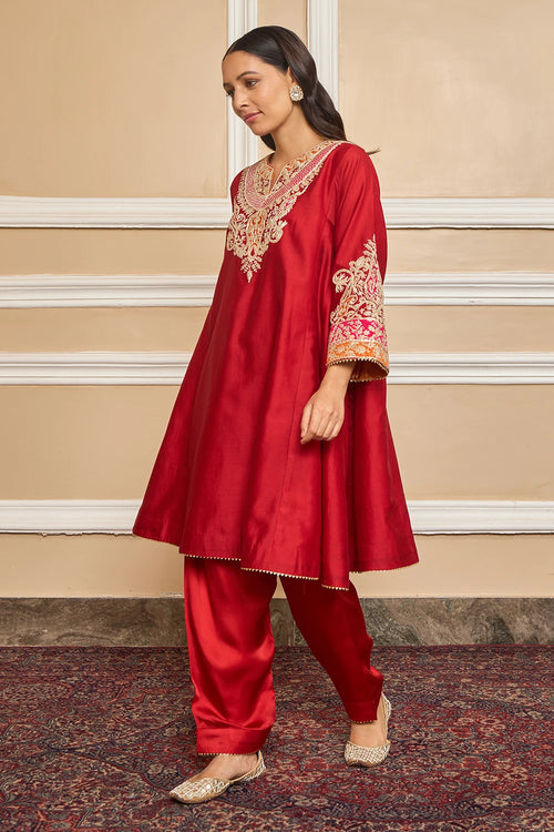 Mehrish Deep Red Chauga with Salwar
