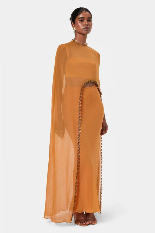 Tangerine Embellished Overlay Cape Top