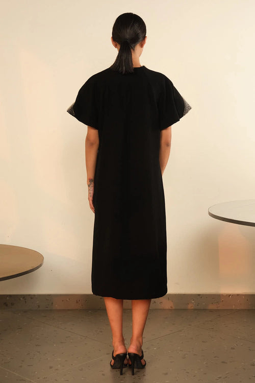 Fish Gill Black Overlay Dress