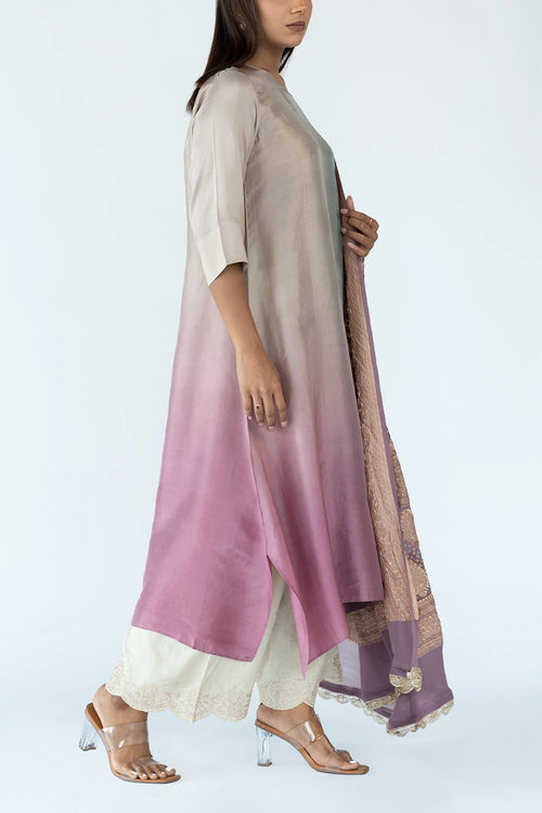 Sage Green Ombre Kurta With Dupatta