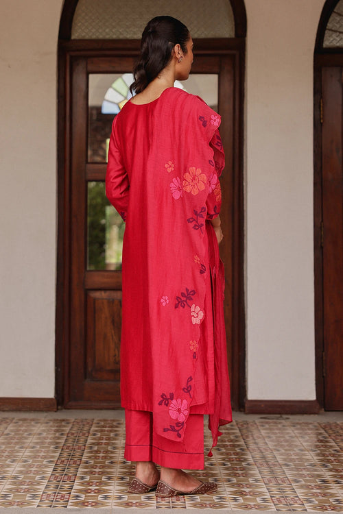 Rosewood Silk Applique Kurta Set