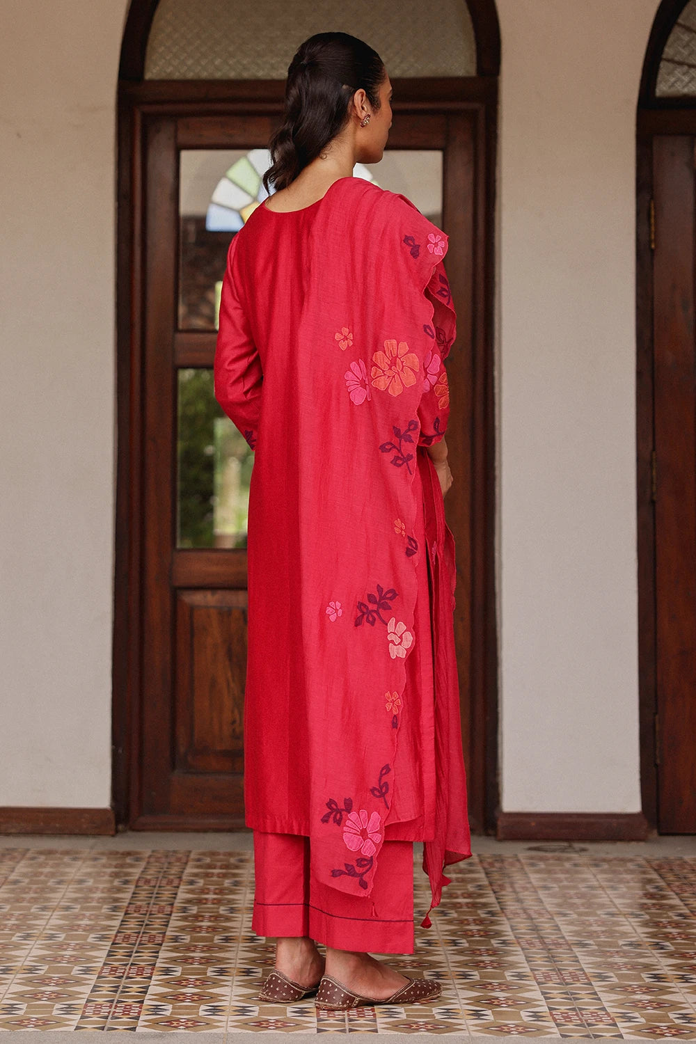 Rosewood Silk Applique Kurta Set