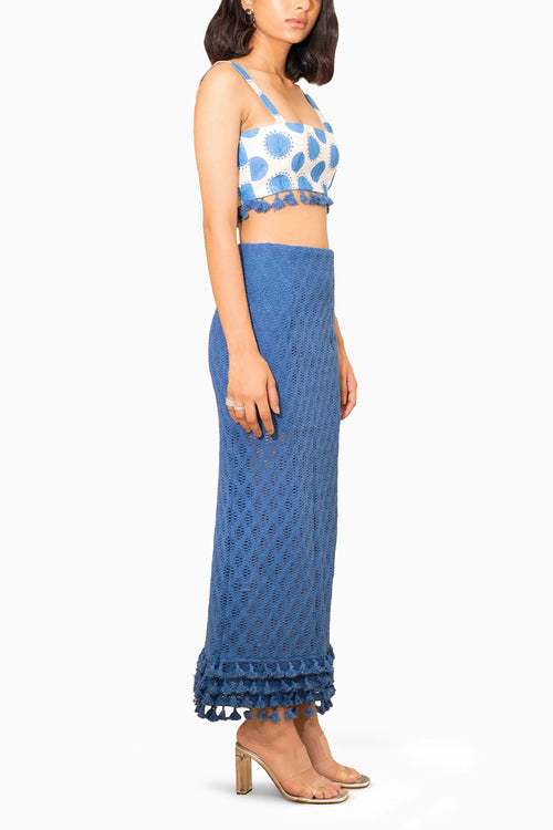Turin Blue Polka Crochet Skirt Set