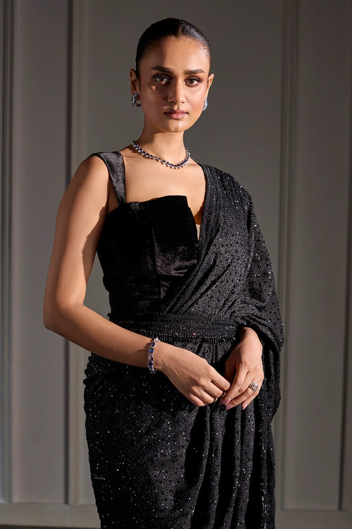 Velvet Veil Saree with Corset Blouse