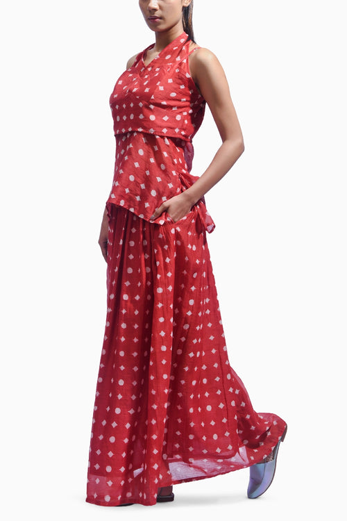 Crimson Red Mud Block Silk Co-ord Set