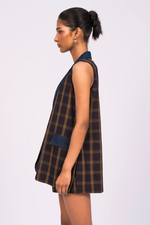 Navy Check Vest