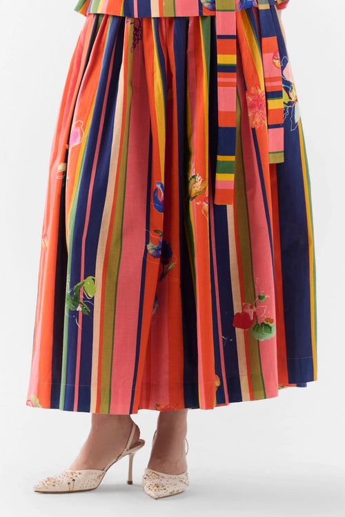 Pink Barcode Off Shoulder Top And Skirt Set