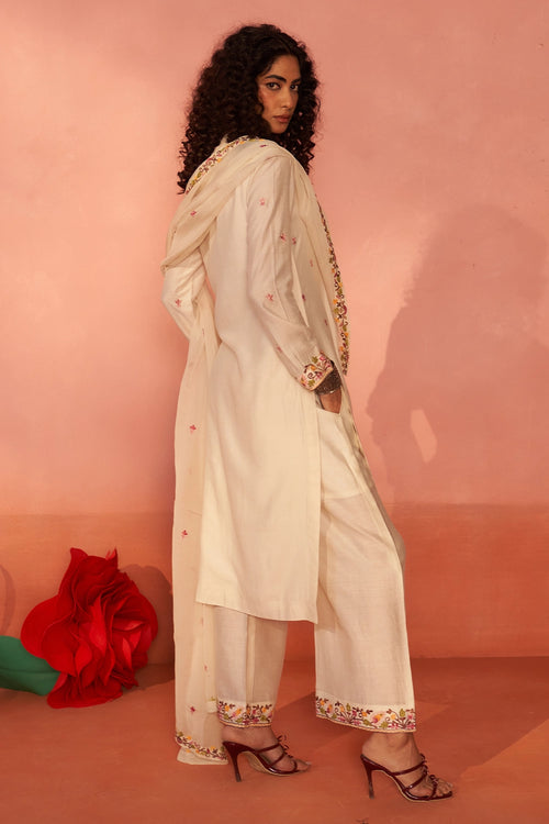 Resham Rang Chanderi Cotton Ivory Kurta Set